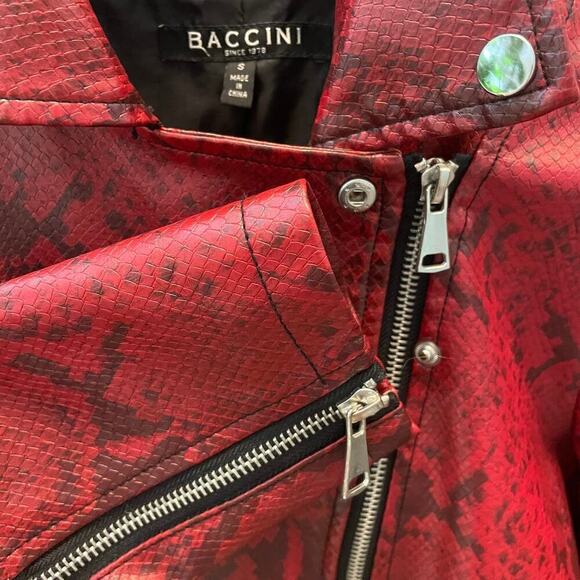 Baccini Red Faux Snakeskin Moto Jacket | Small – Bold Statement Piece $170 - Picture 5 of 6
